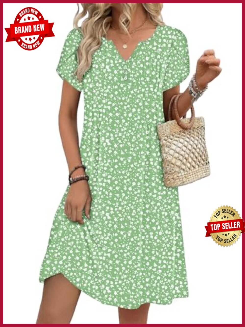 Zeagoo Women's Summer Floral V-Neck A-Line Mini Dress with Pockets